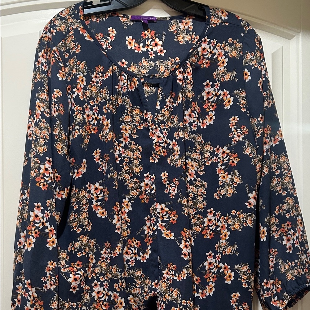 West Kei Floral Print Blouse - Navy and Orange